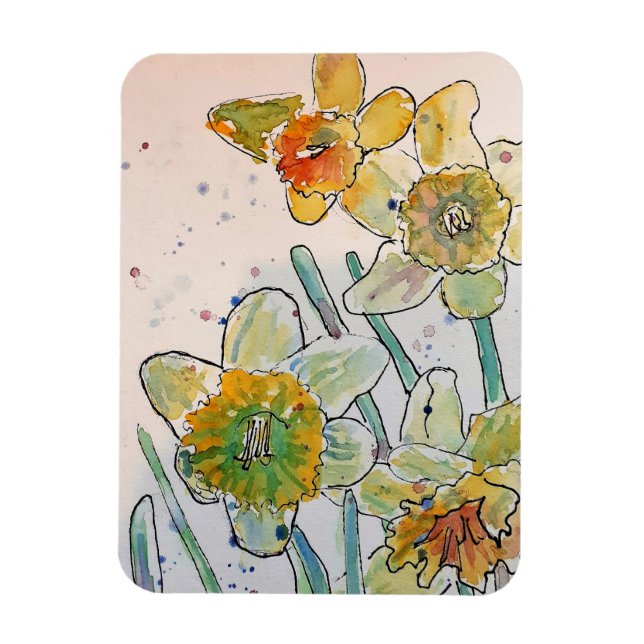 Magnet Flexible Aimant floral à motif de jonquille jaune aquarelle (Vertical)