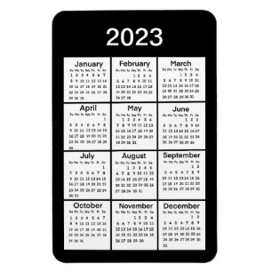 Magnet Flexible Aimant Mini Calendrier Noir 2023