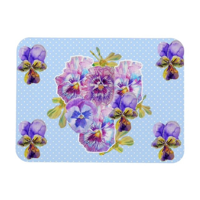 Magnet Flexible Aimant Shabby Chic Fleur de Pensée Rose Tache Bleu (Horizontal)