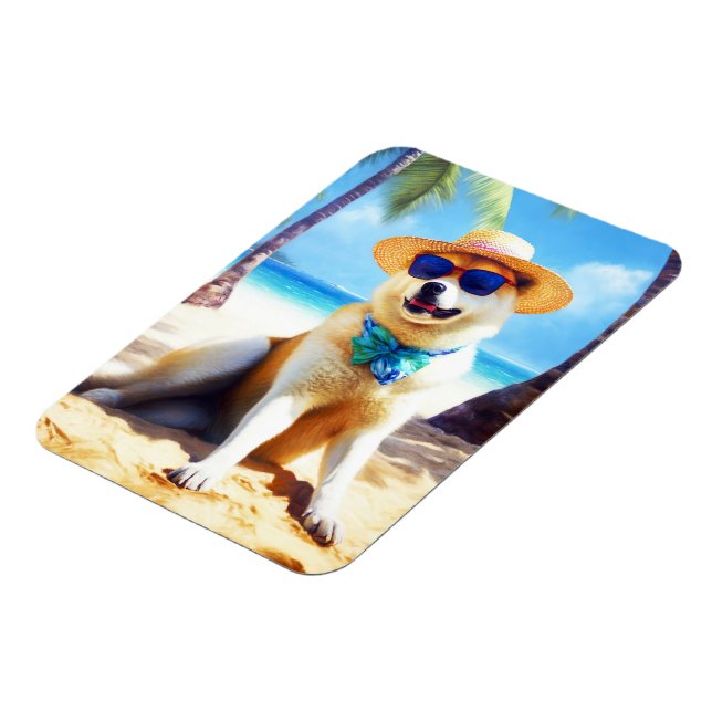 Magnet Flexible Akita sur la plage, cadeau d'été pour les amoureux (Côté Gauche)