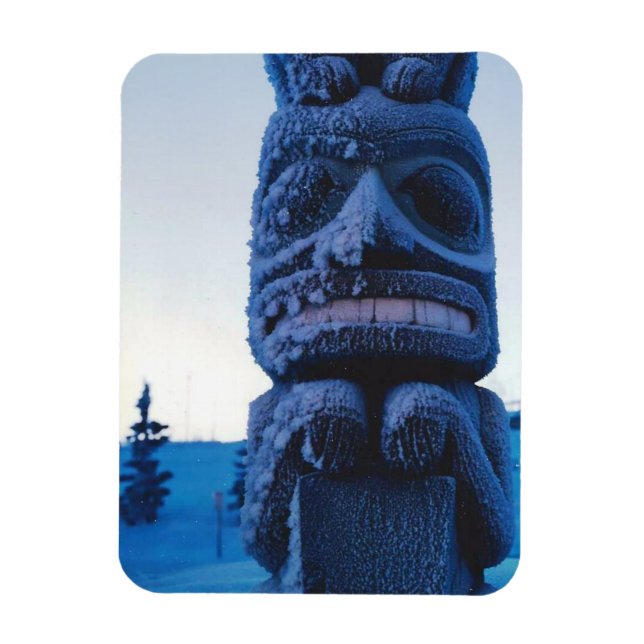 Magnet Flexible Alaskan Totem Pôle Hiver Nuit Photo Conçu (Vertical)