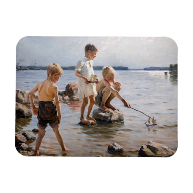 Magnet Flexible Albert Edelfeue - Les garçons jouent sur le rivage (Horizontal)