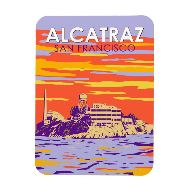 Magnet Flexible Alcatraz Island San Francisco Travel Art Vintage (Vertical)