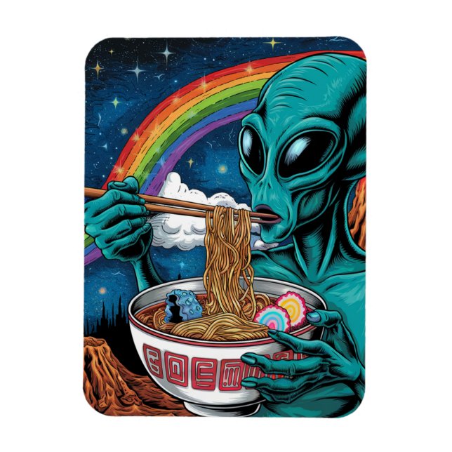 Magnet Flexible Alien Mangeant des nouilles (Vertical)