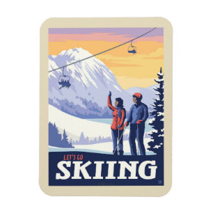 Magnet Flexible Aller skier Vintage Imprimer