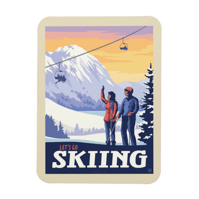 Magnet Flexible Aller skier Vintage Imprimer (Vertical)