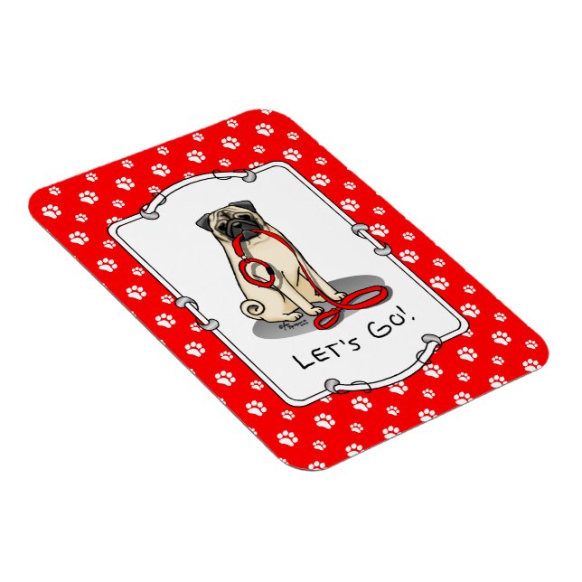 Magnet Flexible Allons-y ! (marcher) Chien Carlin (pâle) Lèc mou (Côté Droit)