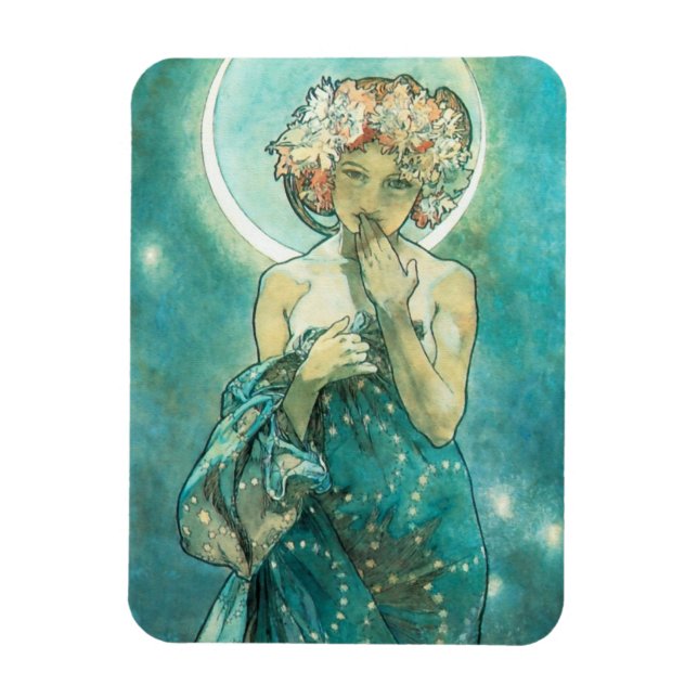 Magnet Flexible Alphonse Mucha Lune Clair De Lune Art Nouveau (Vertical)