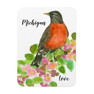 Magnet Flexible American Robin Apple Blossom Michigan Love