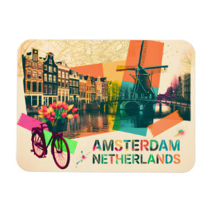 Magnet Flexible Amsterdam Pays-Bas Canal Art Pop Voyage Antique