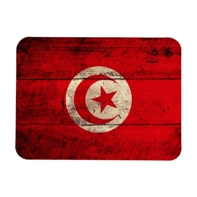 Magnet Flexible Ancien drapeau tunisien en bois (Horizontal)