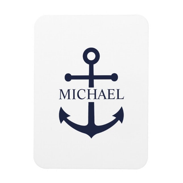Magnet Flexible Ancre bleue marine Nom personnalisé (Vertical)