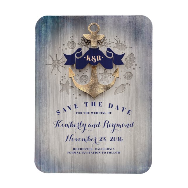 Magnet Flexible Ancre d'or Marine Plage nautique Enregistrer la da (Vertical)