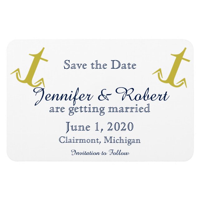 Magnet Flexible Ancre nautique de la Marine d'or Mariage Enregistr (Horizontal)
