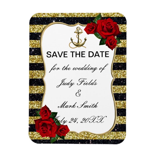 Magnet Flexible Ancre Nautique Gold Black Stripes Enregistrer La D (Vertical)