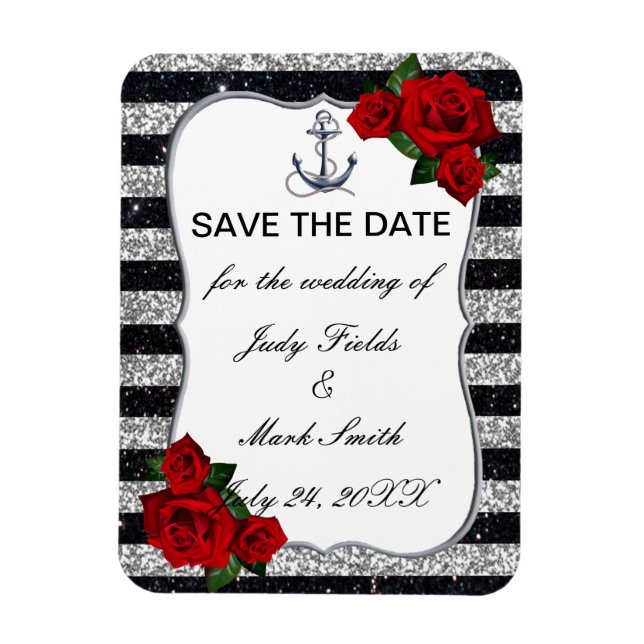 Magnet Flexible Ancre nautique Mariage Silver Black Stripes (Vertical)