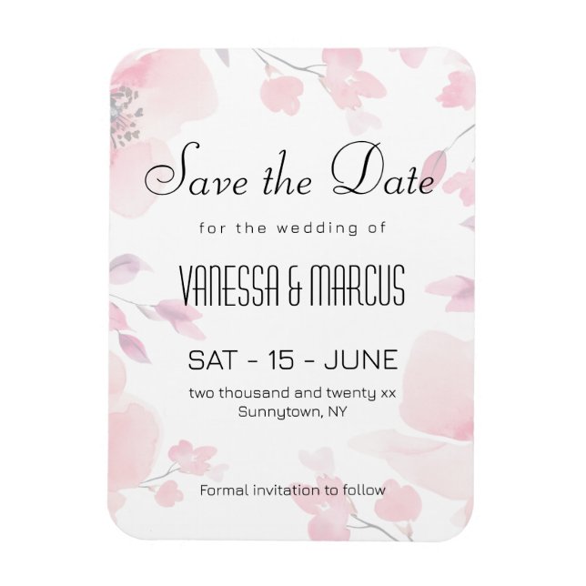 Magnet Flexible Anémone rose mariage floral Enregistrer la date (Vertical)