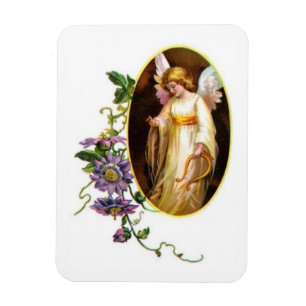 Magnet Flexible Ange avec harpe et fleurs de clématite