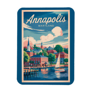 Magnet Flexible Annapolis Maryland Skyline Travel Art Vintage