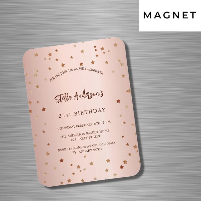 Magnet Flexible Anniversaire or rose étoiles simple invitation de  (Créateur téléchargé)