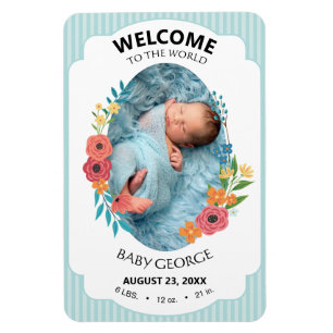 Magnet Flexible annonces de naissance personnalisées fleurs bleues