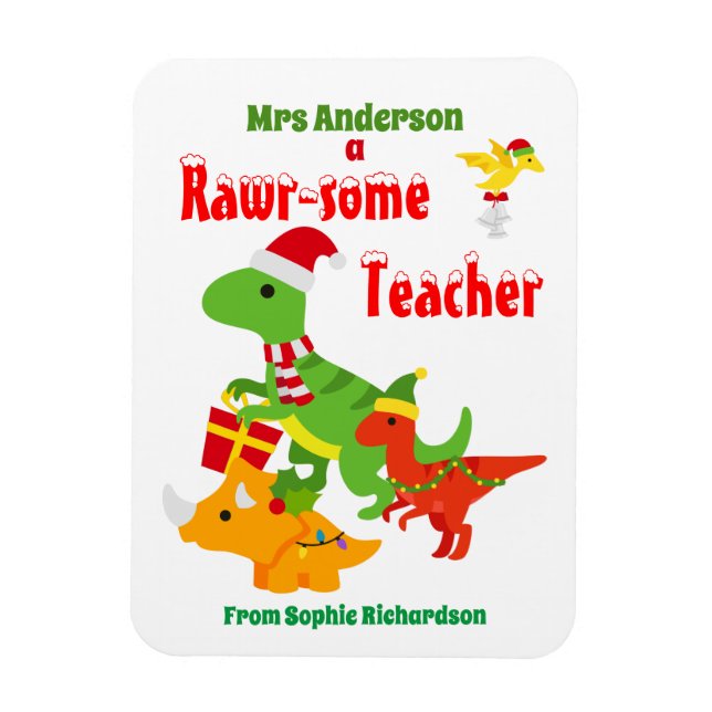 Magnet Flexible Appréciation de l'enseignant de Noël Enfants Dinos (Vertical)