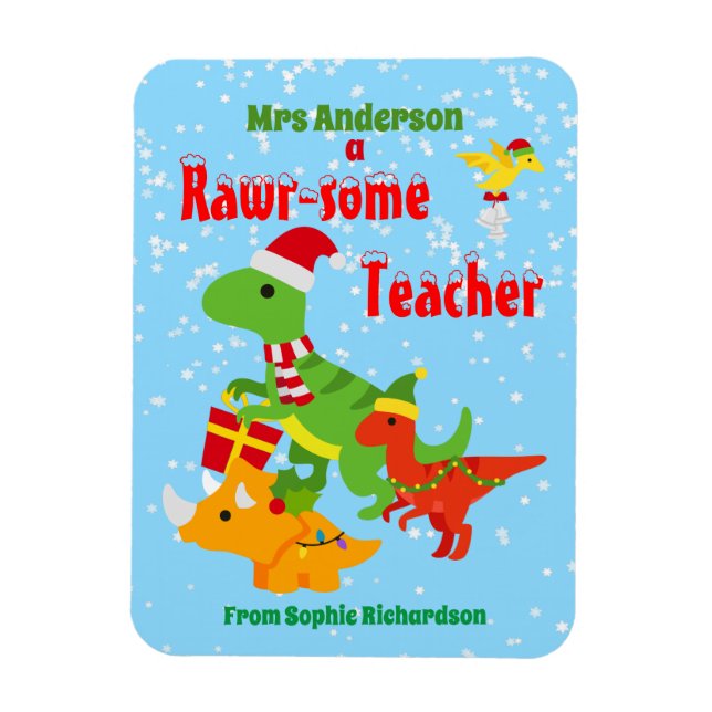 Magnet Flexible Appréciation de l'enseignant de Noël Enfants Dinos (Vertical)