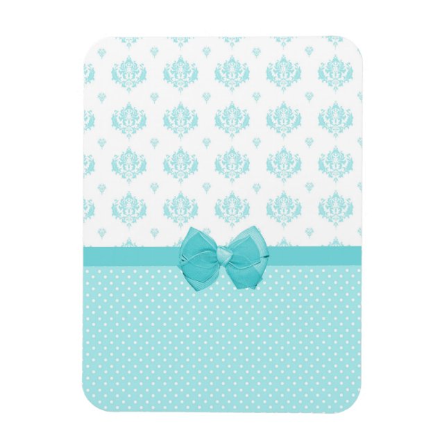 Magnet Flexible Aqua Bleu Damas Avec Ruban Turquoise (Vertical)
