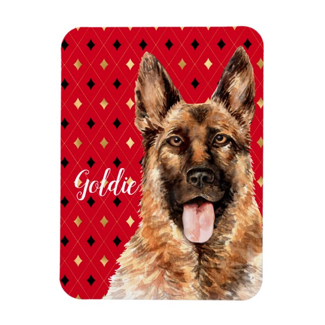 Magnet Flexible Aquarelle Allemande Berger Chien Personnalisé (Vertical)