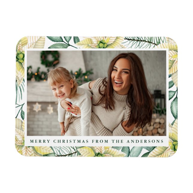Magnet Flexible Aquarelle Blanc Poinsettia Fleurs de Fête Photo (Horizontal)