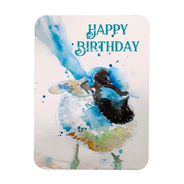 Magnet Flexible Aquarelle bleu Wren Joyeux Anniversaire Wrens Aqua (Vertical)