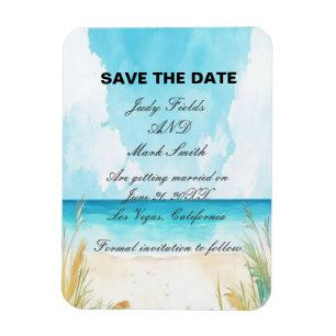 Magnet Flexible Aquarelle Blue Ocean Beach Enregistrer La Date