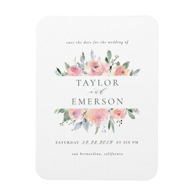 Magnet Flexible Aquarelle Blush & Sage Floral Enregistrer La Date (Vertical)