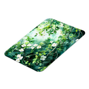 Magnet Flexible Aquarelle botanique Fleurs blanches Feuilles verte