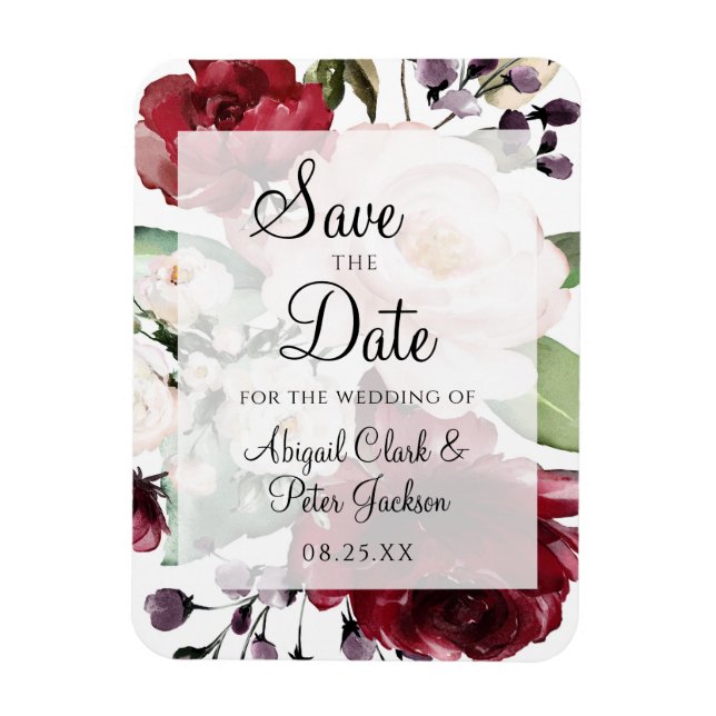 Magnet Flexible Aquarelle Bourgogne Floral Vellum Enregistrer la d (Vertical)