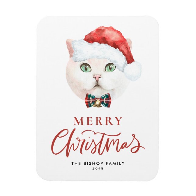 Magnet Flexible Aquarelle British Shorthair Cat Père Noël Noël (Vertical)