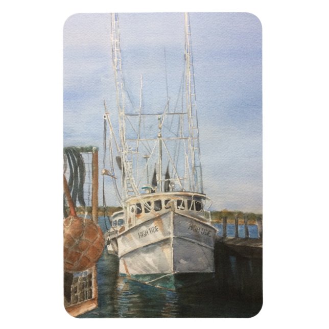 Magnet Flexible Aquarelle crevette bateau pêche côtière "océan mer (Vertical)