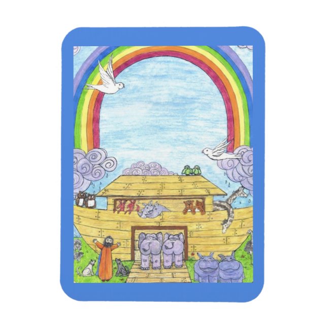 Magnet Flexible Aquarelle de l'arche de Noé Eléphant animal arc-en (Vertical)