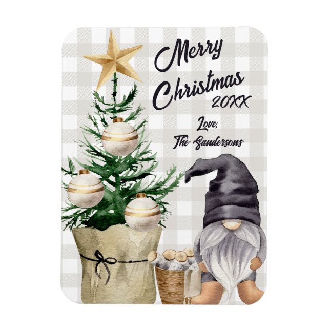 Magnet Flexible Aquarelle de Noël Joyeuse personnalisée Gnome Plai (Vertical)