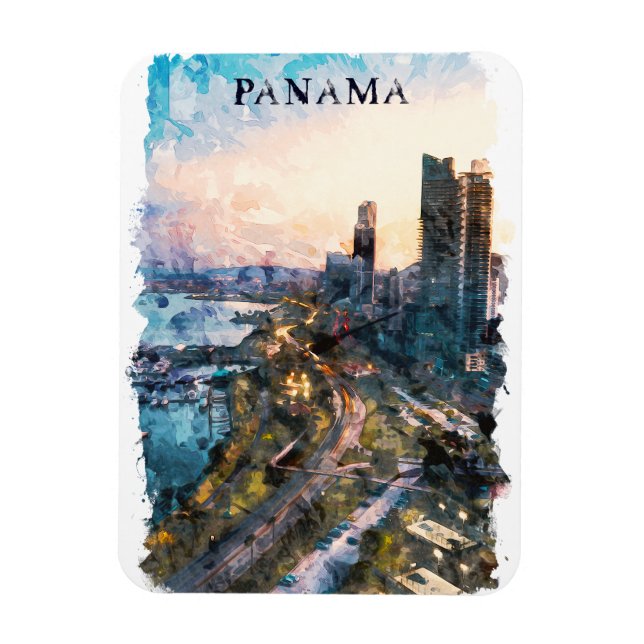 Magnet Flexible Aquarelle de Panama City Skyline (Vertical)