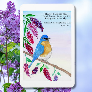 Magnet Flexible Aquarelle d'oiseau bleu de haïku national dans un 