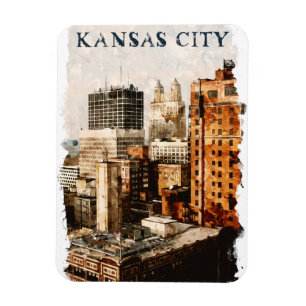 Magnet Flexible Aquarelle du Vintage voyage de Kansas City