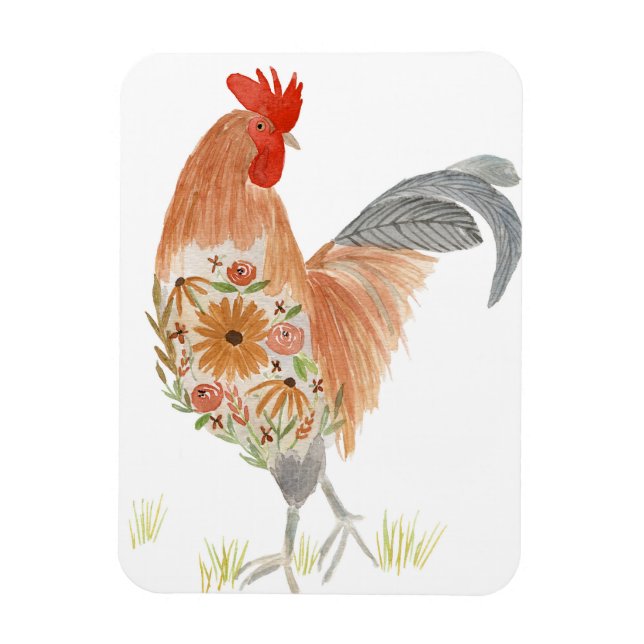 Magnet Flexible Aquarelle Florale Rooster Cute (Vertical)