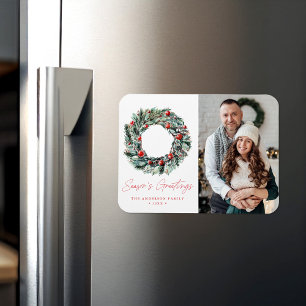 Magnet Flexible Aquarelle Holly Berry & Greenery Photo