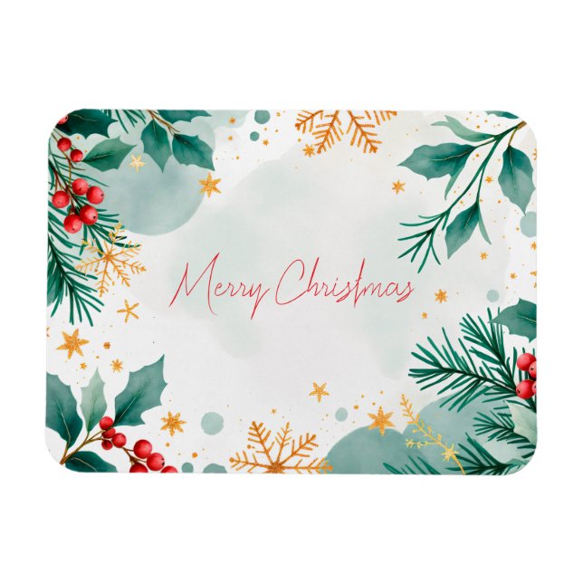 Magnet Flexible Aquarelle Joyeux Aimant de Noël avec Feuille (Horizontal)