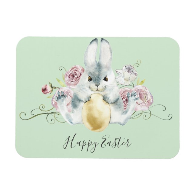 Magnet Flexible Aquarelle Lapin & Fleurs Pâques (Horizontal)