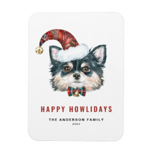 Magnet Flexible Aquarelle Long Haired Chihuahua Joyeux Howlidays