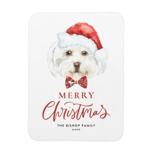 Magnet Flexible Aquarelle Maltese à Santa Hat Joyeux Noël
