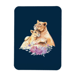 Magnet Flexible Aquarelle mignonne Mère Lion & Cub
