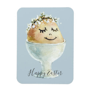 Magnet Flexible Aquarelle Oeuf souriant en Coupe Pâques
